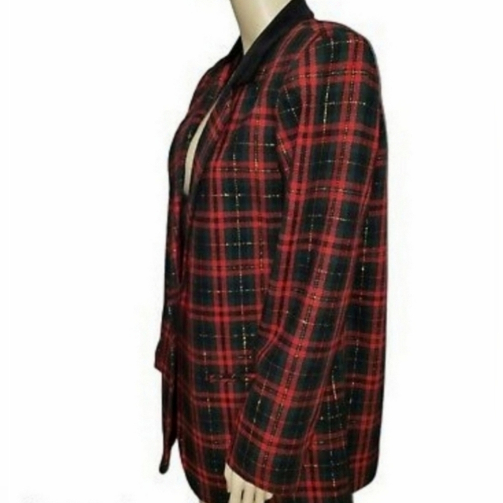 Vintage tartan blazer velvet collar - Picture 3 of 4